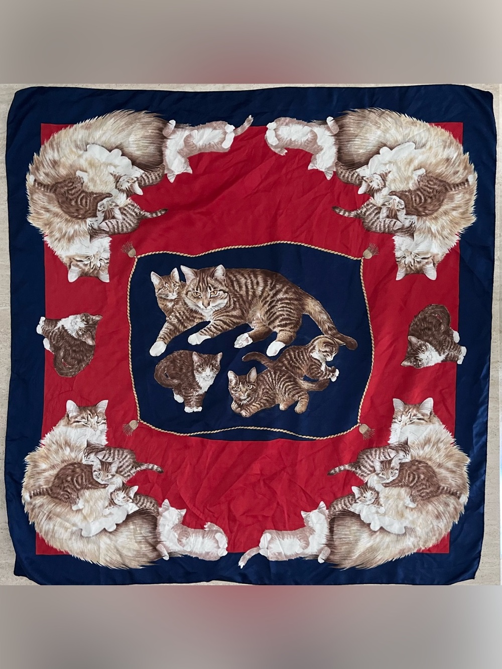 Vintage Cats and Kittens Silky Satin Square Scarf